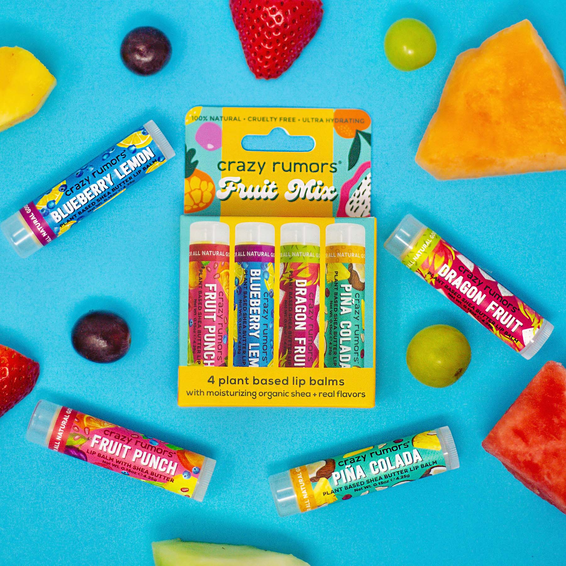 MinMin lip3色セット Fruit Mix - 4 Pack Lip Balm Set – Crazy Rumors